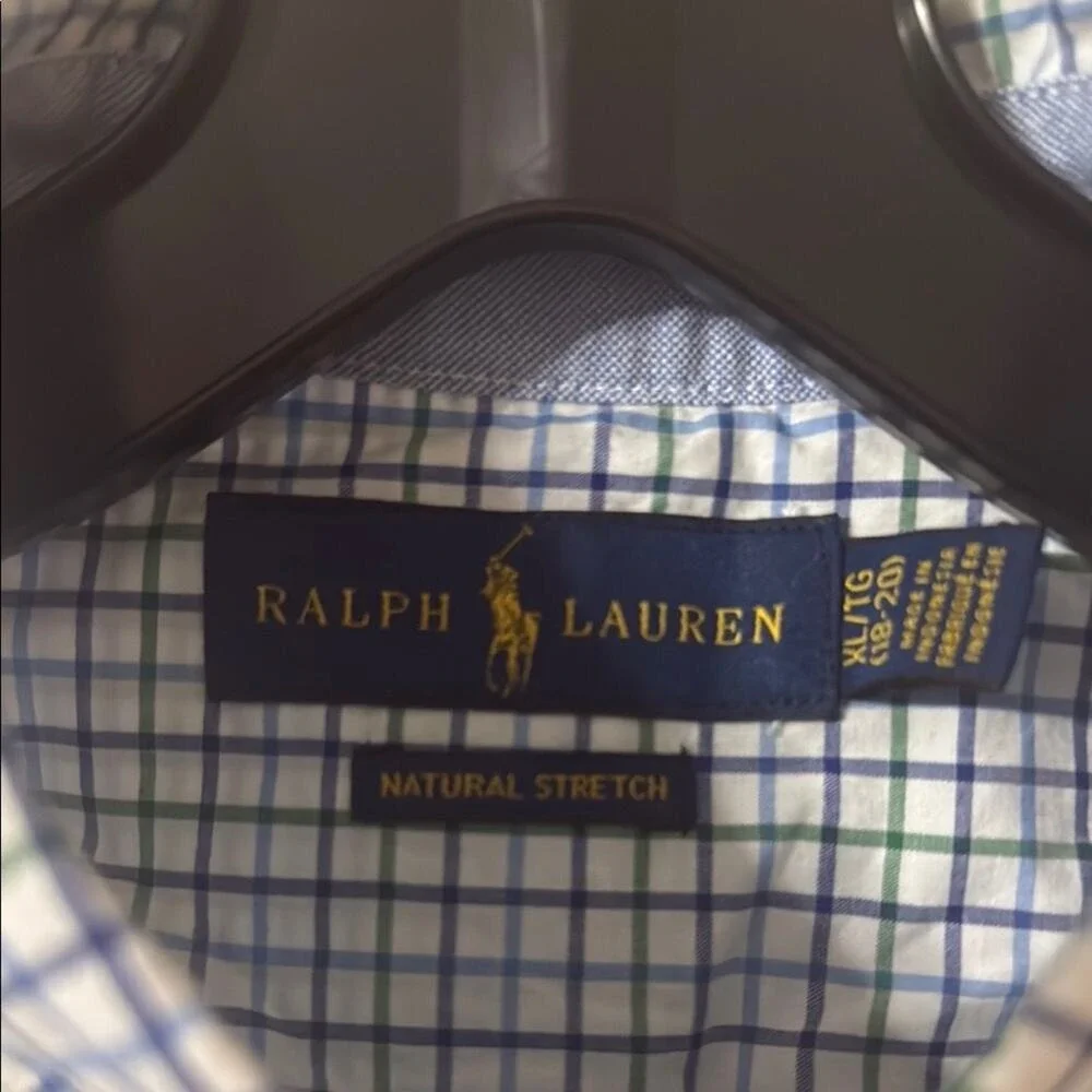 Ralph Lauren Blue and White Casual Button Down Shirt XL Boys